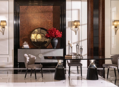 Luxury Dining set Dining table Chairs Black 9pcs Dining room Wood